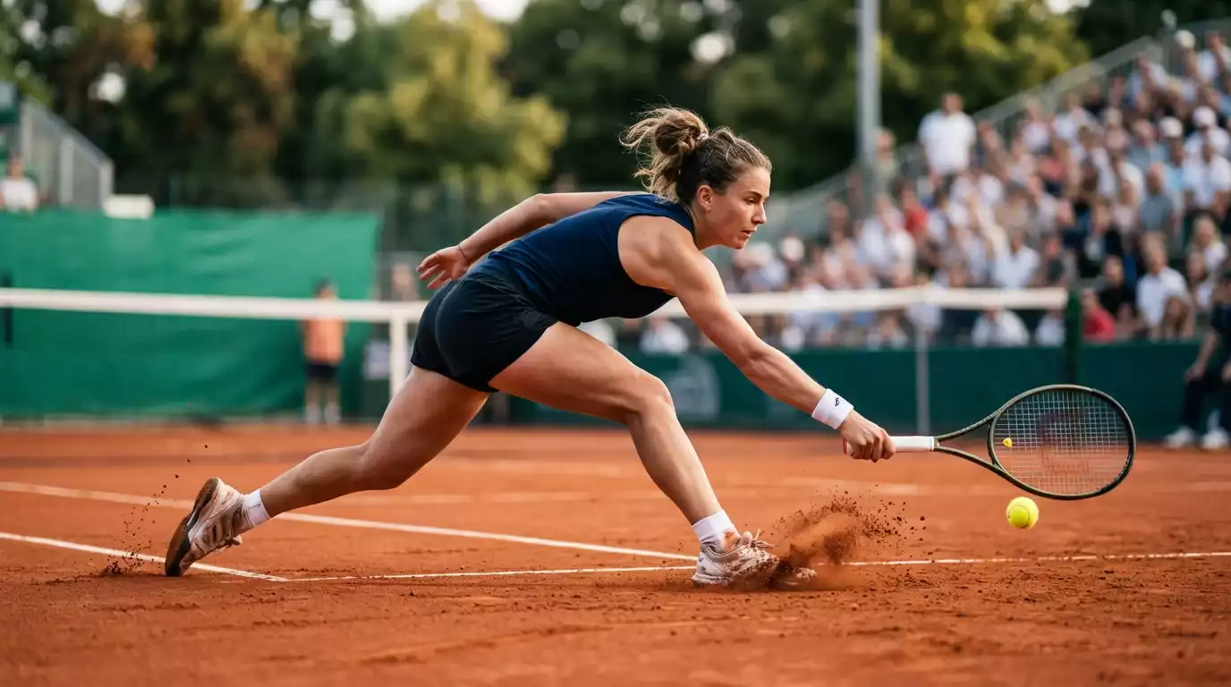 Pista de tierra batida durante un partido de tenis femenino WTA